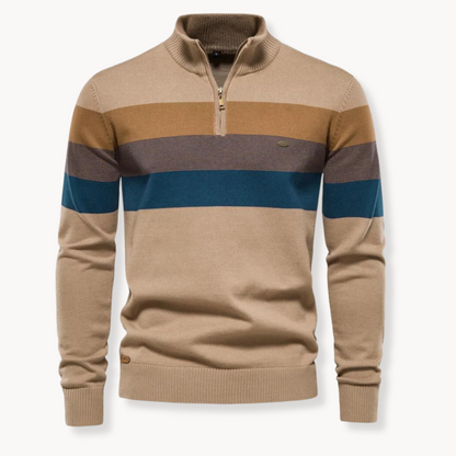 Men's Knitted Jumper Quarter-Zip Modern Striped