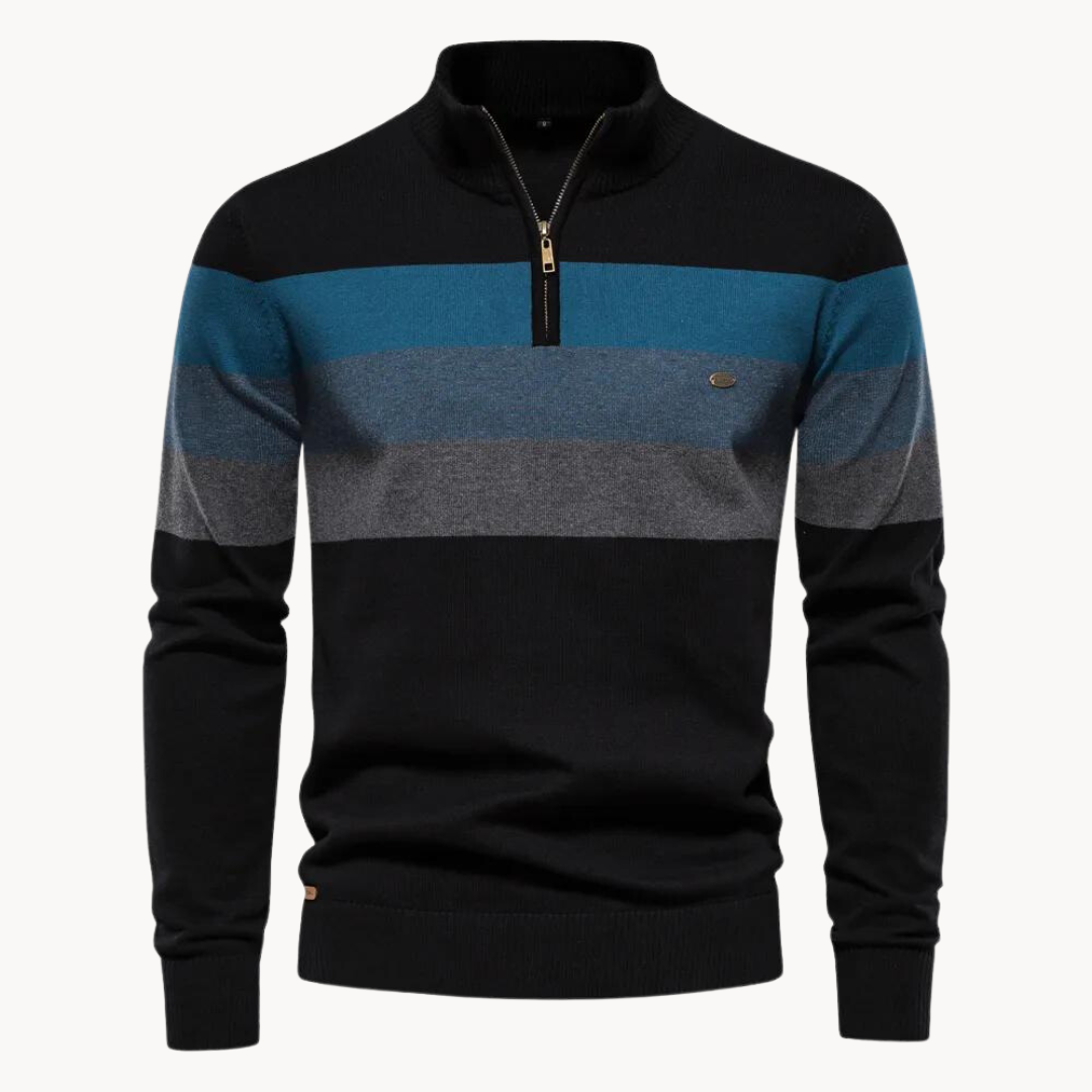 Men's Knitted Jumper Quarter-Zip Modern Striped