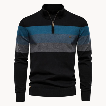 Men's Knitted Jumper Quarter-Zip Modern Striped