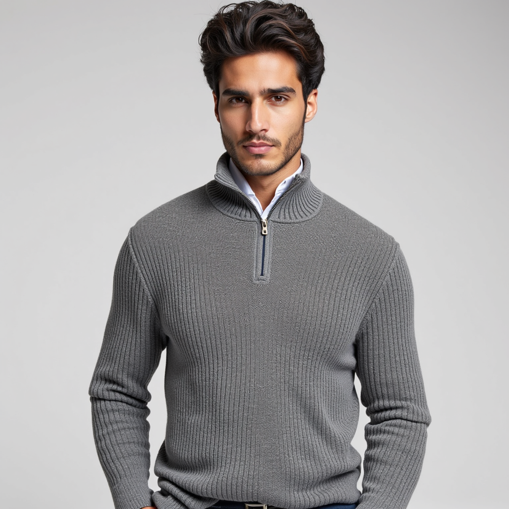 Herren Strickpullover Warm Halbzipper Winter - IdealeKleiden