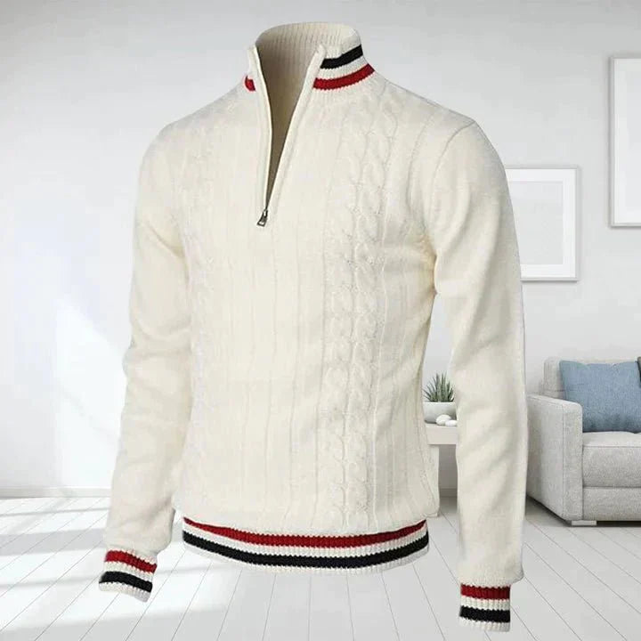 Herren Strickpullover Hochgeschlossen Zopfmuster - IdealeKleiden