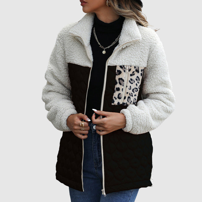 Cozy Fleece Jacket Oversized Faux Fur Trim Design