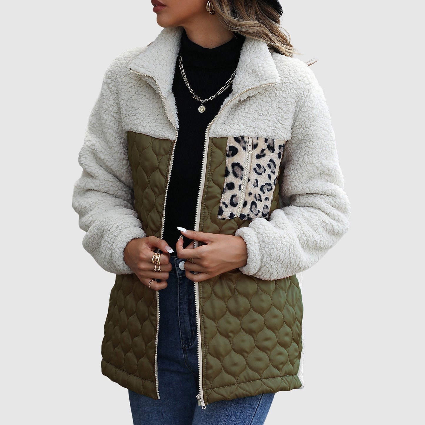 Cozy Fleece Jacket Oversized Faux Fur Trim Design