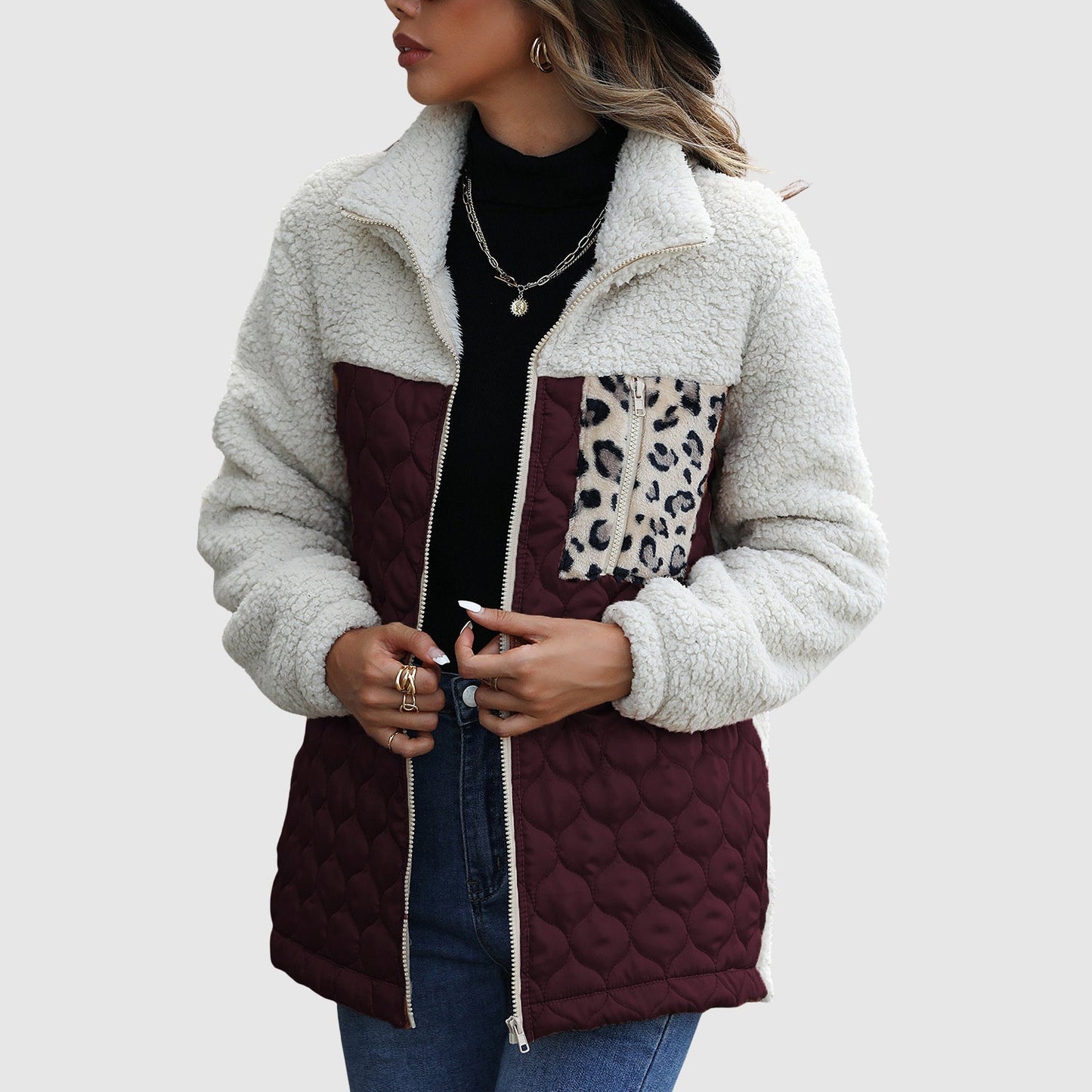 Cozy Fleece Jacket Oversized Faux Fur Trim Design