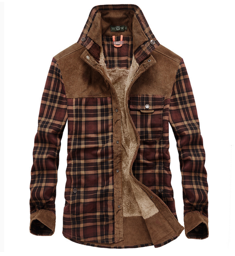 Men's Winter Jacket Flannel Stand-Up Collar Warm