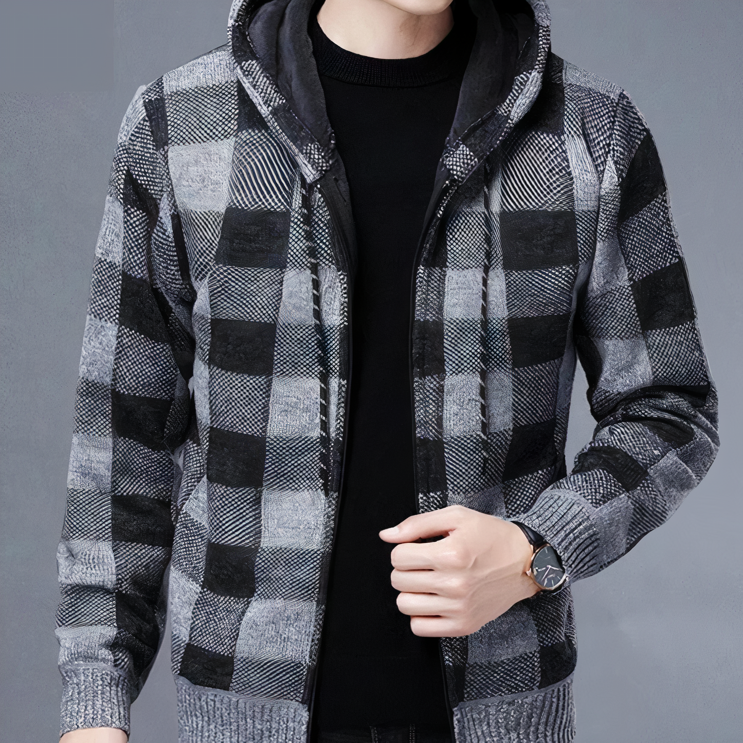 Checked Winter Coat With Hood