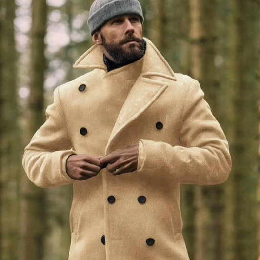 Herren Wintermantel Wolle Elegant Schwarz - IdealeKleiden