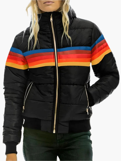 Retro Quilted Jacket with Hood - Vintage Winter Jacket for Women