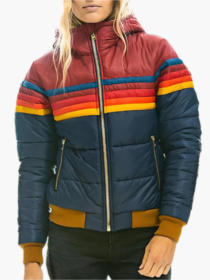 Retro Quilted Jacket with Hood - Vintage Winter Jacket for Women