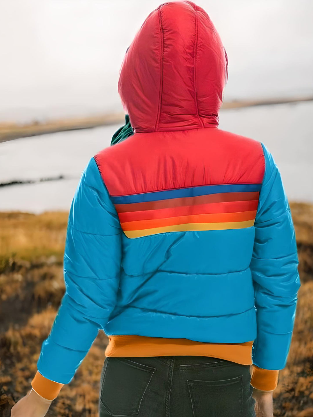 Retro Steppjacke Kapuze - Vintage Winterjacke Damen - IdealeKleiden