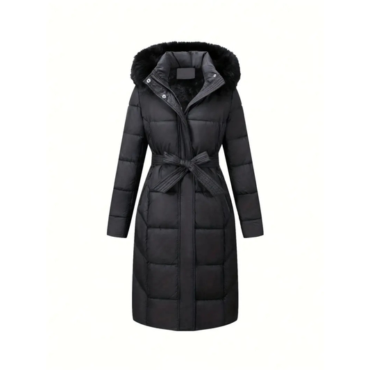 Stilvolle Damenwinterjacke Schwarz Kunstfell - IdealeKleiden