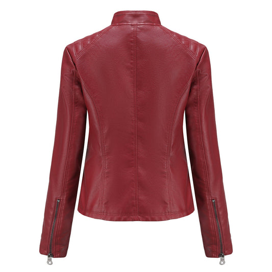 Lederjacke Bikerstyle Stehkragen Rippenoptik - IdealeKleiden