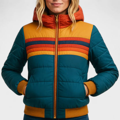 Stylish Puffer Coat Colorful Hood