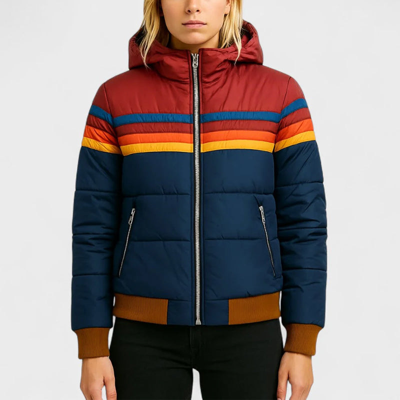 Stylish Puffer Coat Colorful Hood
