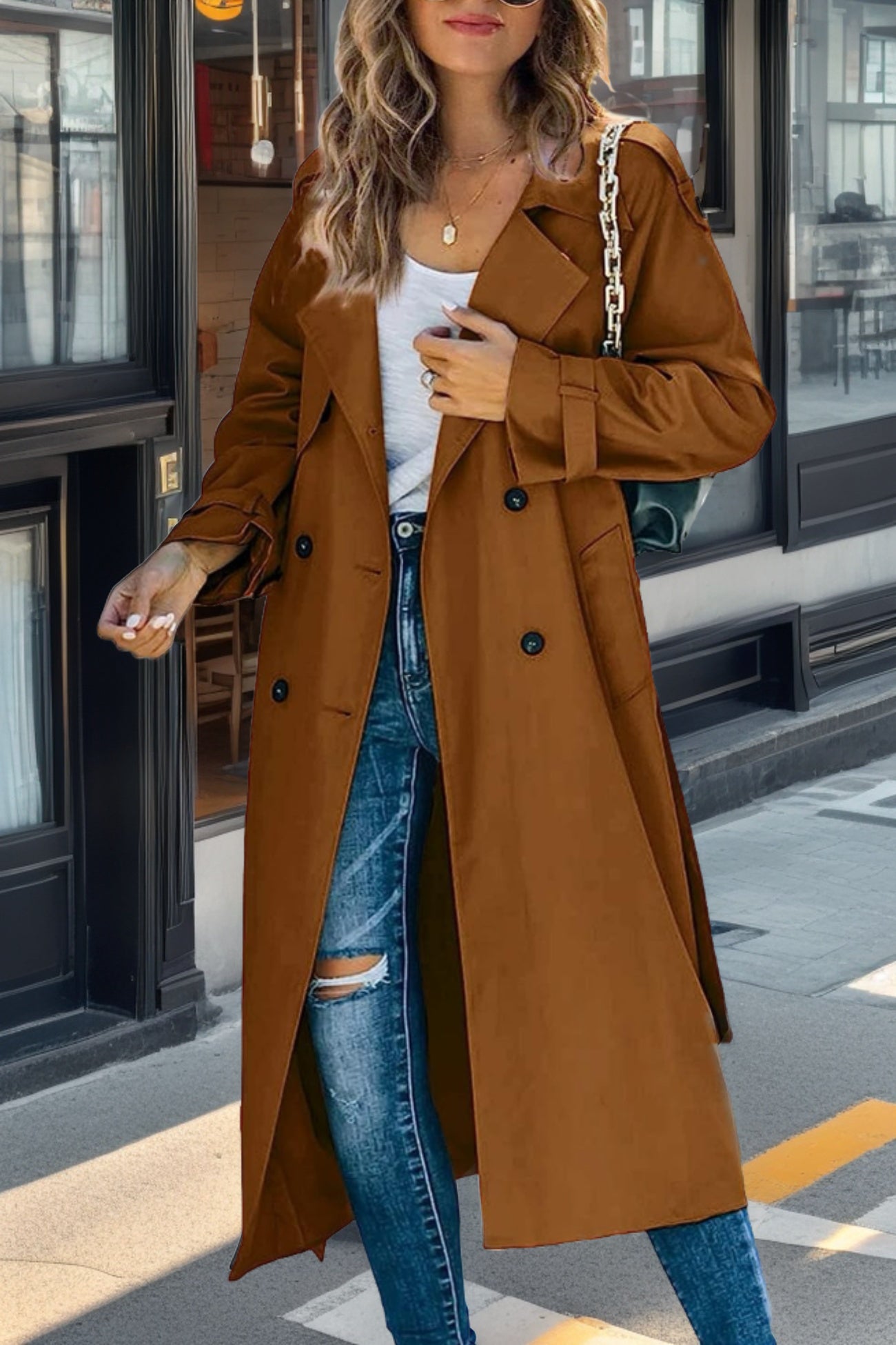 Comfortable Relaxed Fit Trench Coat with Belt and Pockets