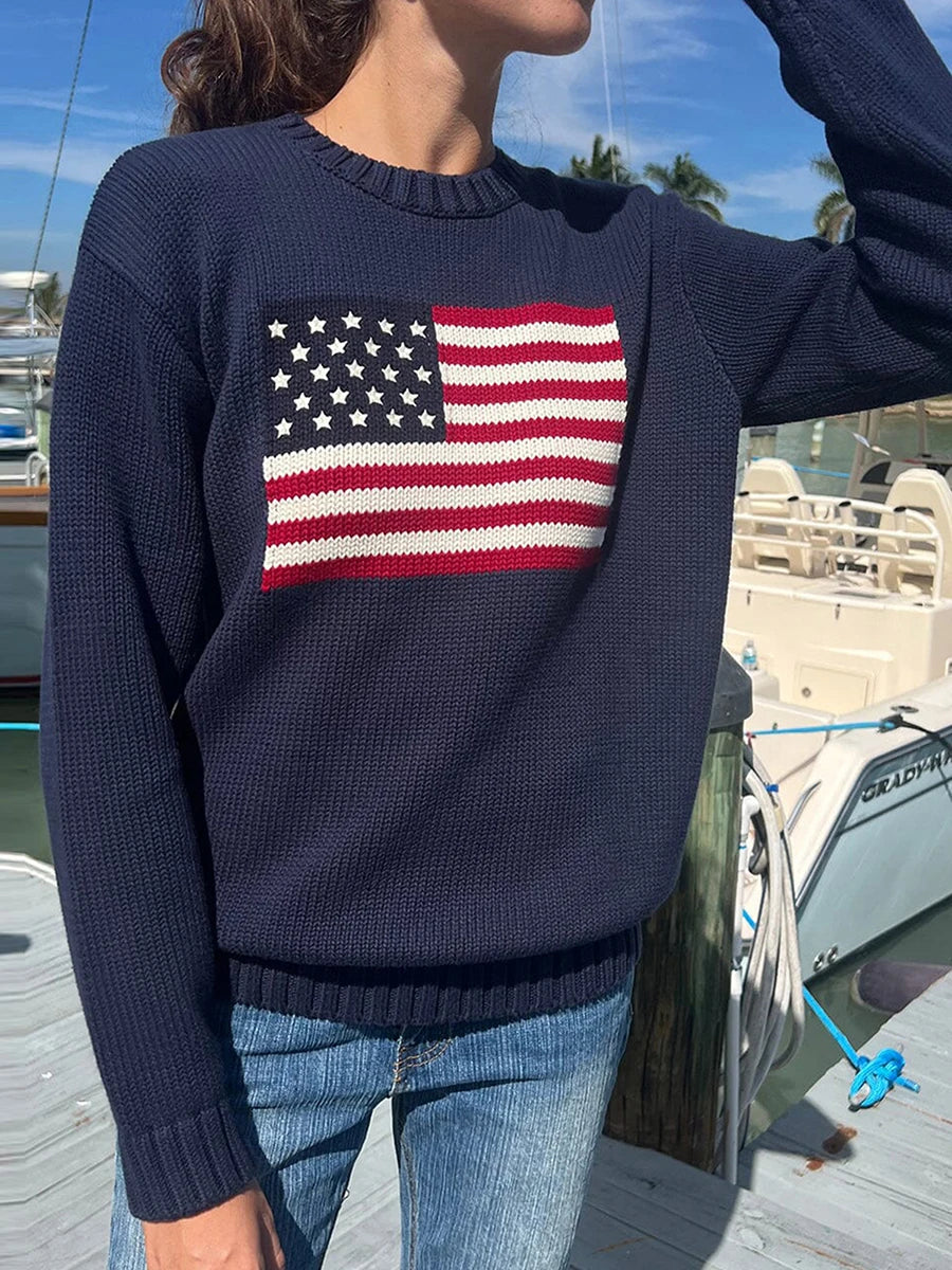 Stylische Damenpullover mit Flaggenmotiv - IdealeKleiden