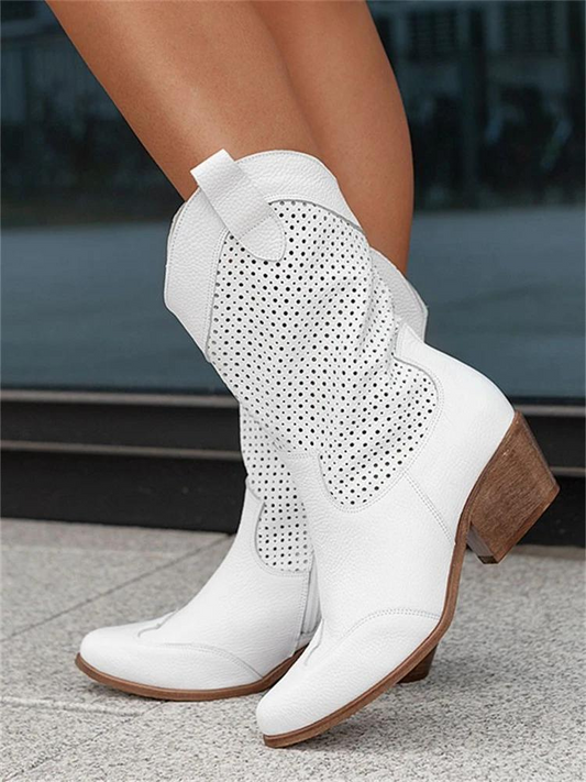 Stilvolle Cowboy-Stiefel Mittelabsatz Tief V-Ausschnitt - IdealeKleiden