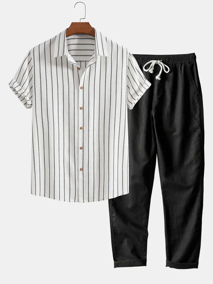 Men's Summer Suit Linen Stripe Look
