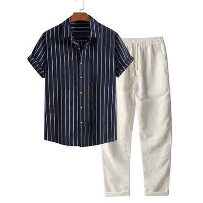 Men's Summer Suit Linen Stripe Look