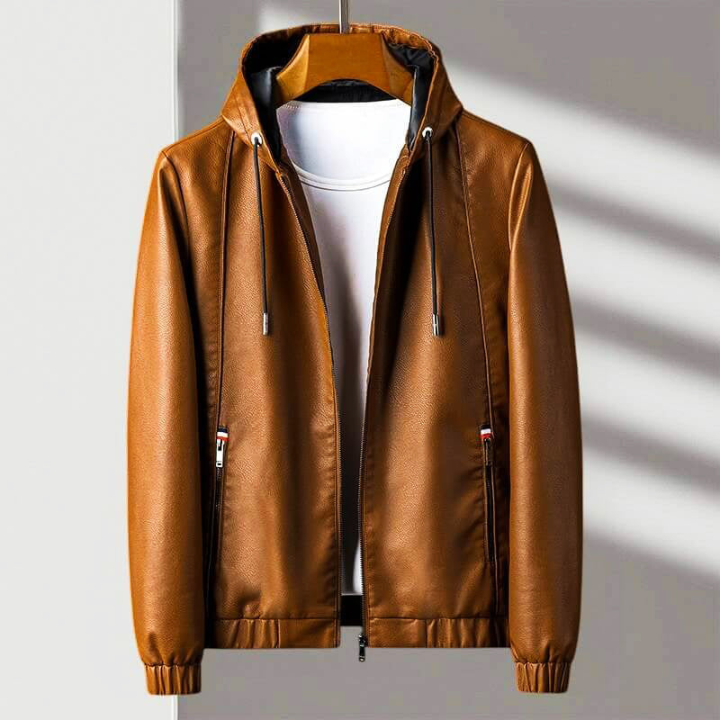 Stylish Leather Jacket With Hood