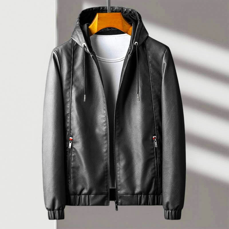 Stylish Leather Jacket With Hood