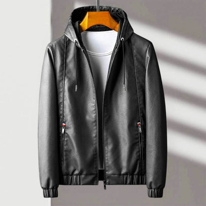 Stylish Leather Jacket With Hood