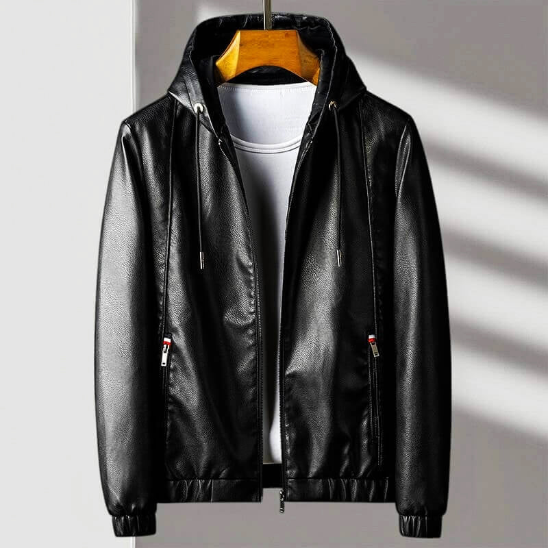 Stylish Leather Jacket With Hood