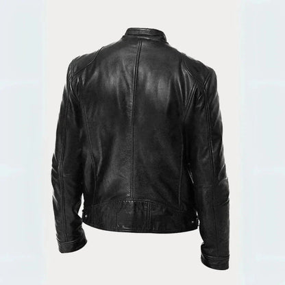 Leder-Motorradjacke Stilvoll Schwarz - IdealeKleiden