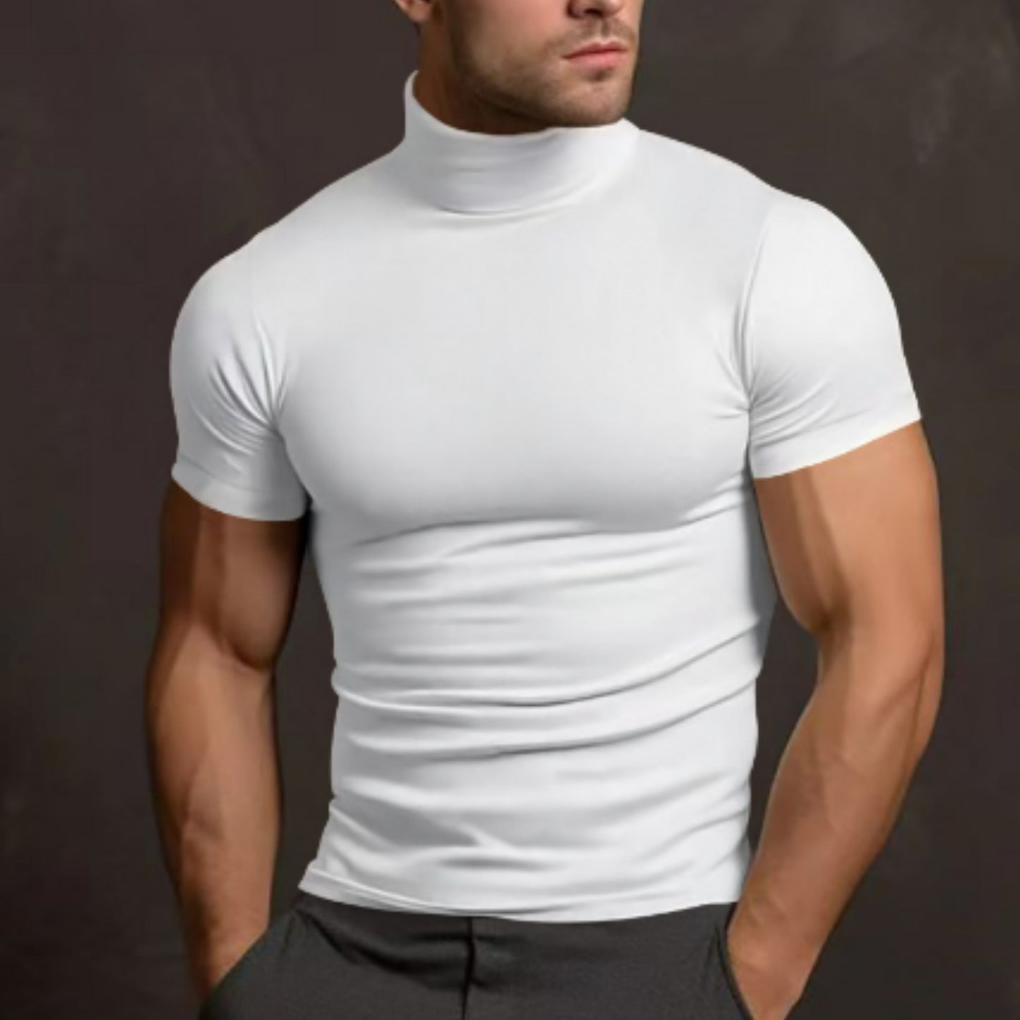 Men's Turtleneck Sweater Slim Fit Short Sleeve