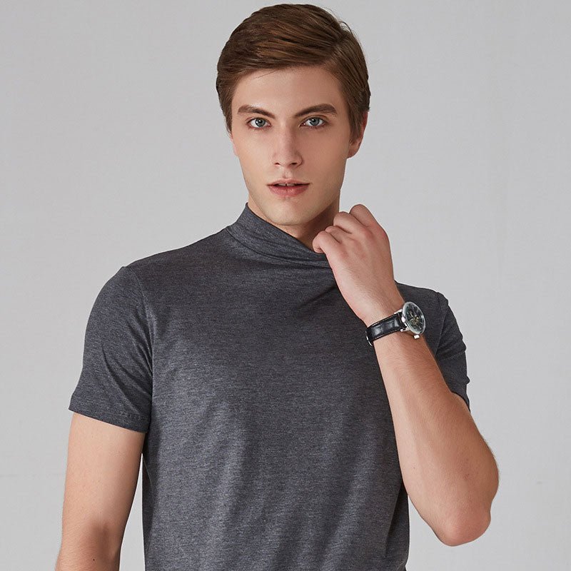 Men's Short-Sleeve Plain Turtleneck T-Shirt