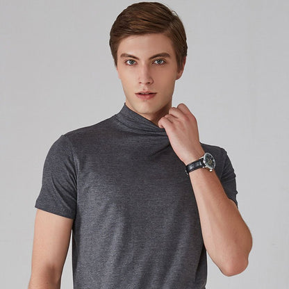 Men's Short-Sleeve Plain Turtleneck T-Shirt
