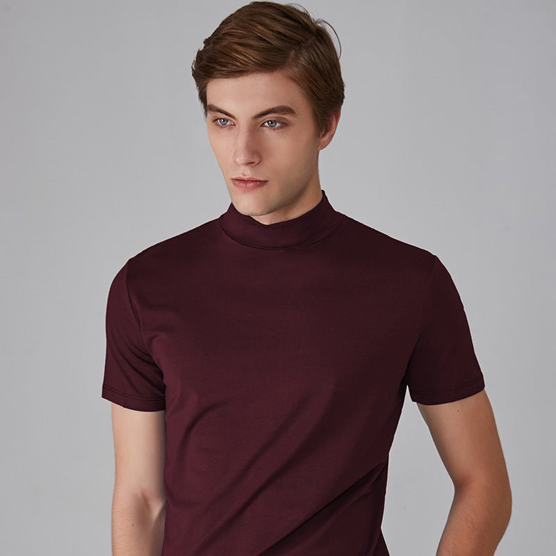 Men's Short-Sleeve Plain Turtleneck T-Shirt