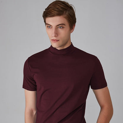 Men's Short-Sleeve Plain Turtleneck T-Shirt