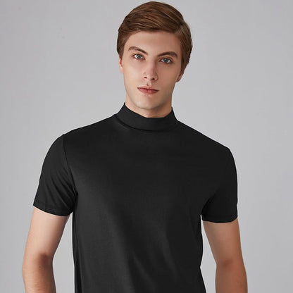 Herren T-Shirt Kurzarm Einfarbig Rollkragen - IdealeKleiden