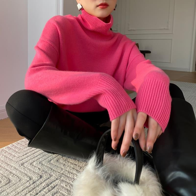 Soft Turtleneck Sweater Loose Fit Long Sleeves