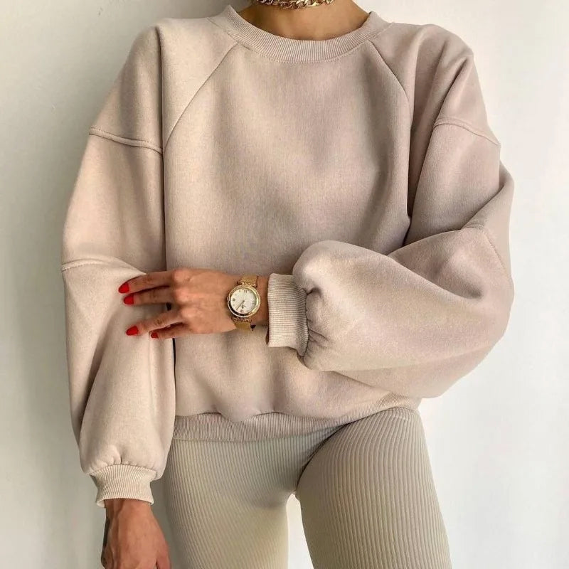 Bequemer Rundhals Pullover Locker Geschnitten - IdealeKleiden
