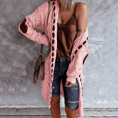 Elegant Long Women's Cardigan with Feminine Details