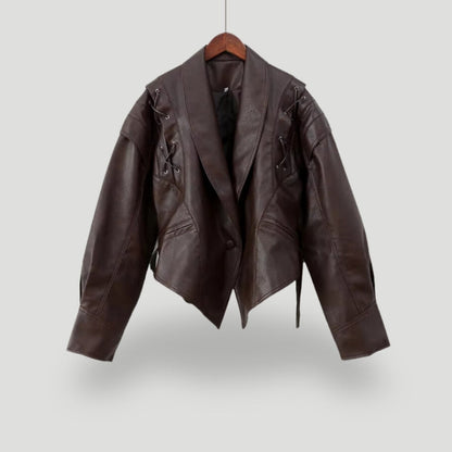 Leather jacket women's wrap-around design lacing