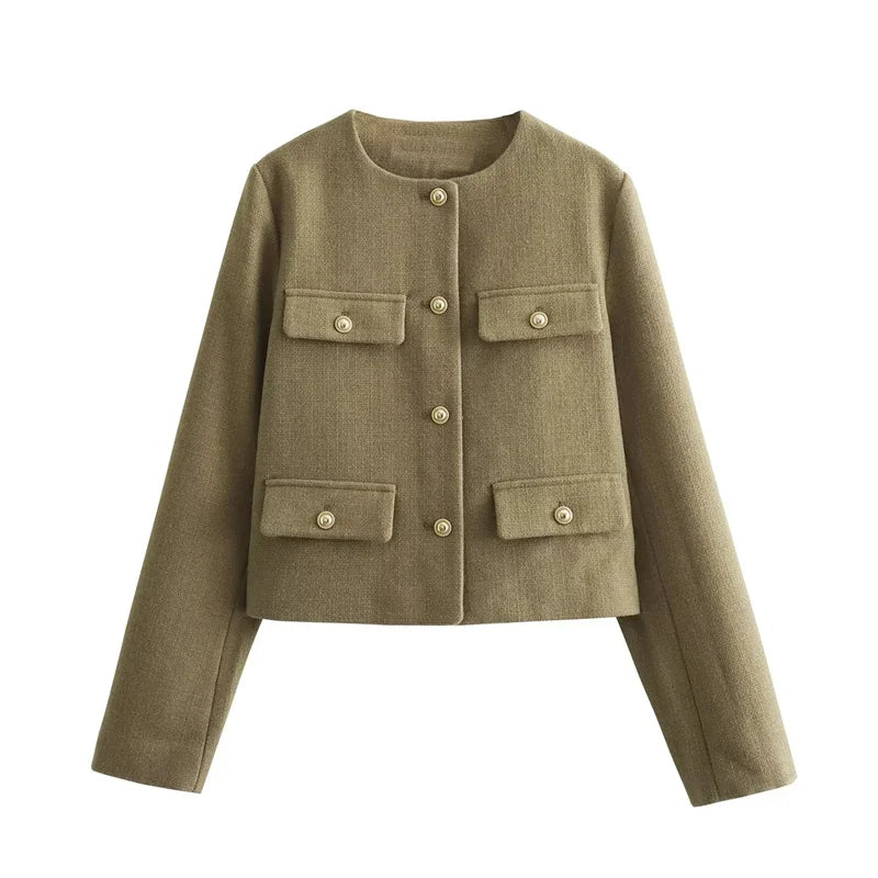 Elegant Women's Bouclé Jacket Gold Buttons