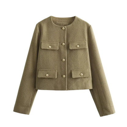Elegant Women's Bouclé Jacket Gold Buttons
