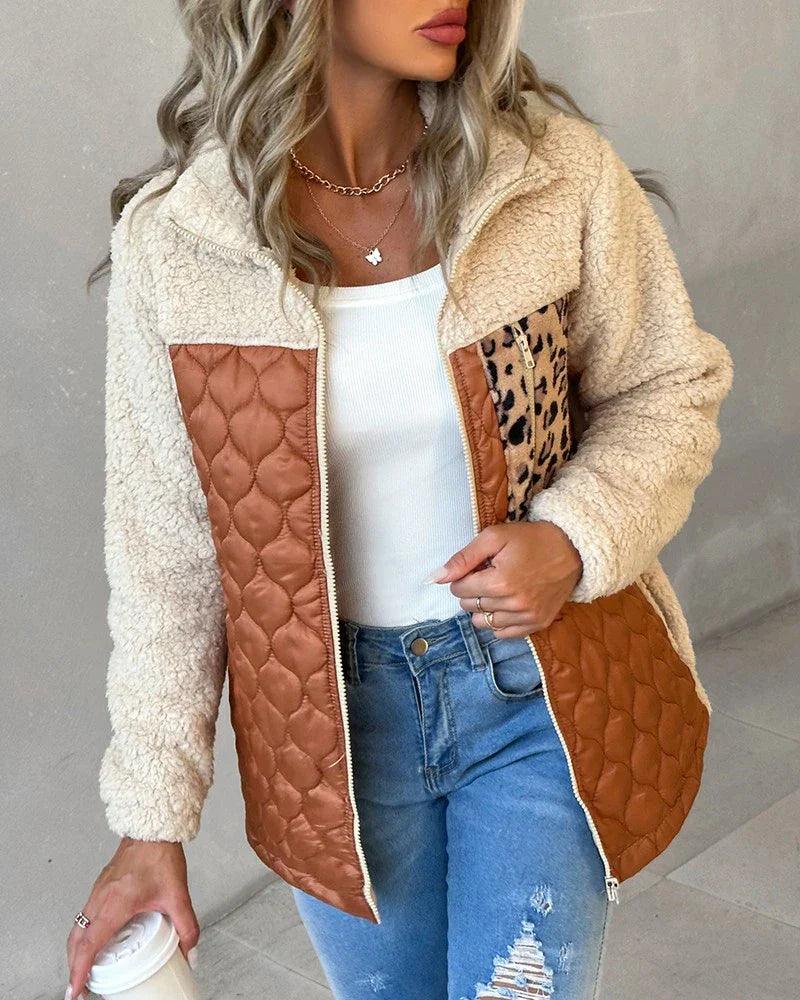 Women's Fleece Jacket with Animal Print Trendy