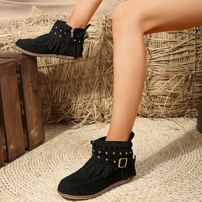 Retro Stiefeletten Wildleder Schnalle Cowboy Style - IdealeKleiden