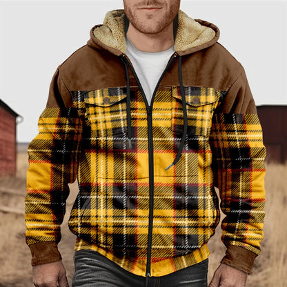 Men's Flannel Plaid Fleece Warm Hooded Shirt