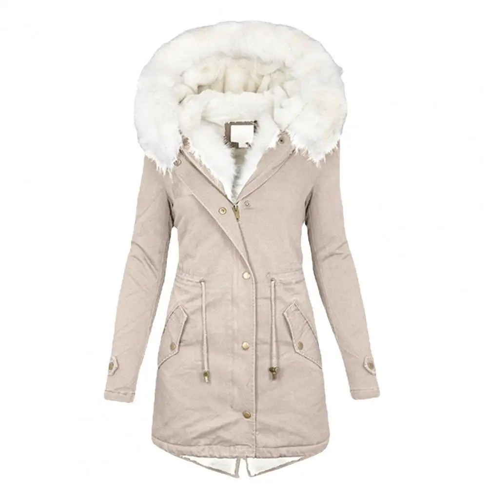 Winter Parka Coat Long Padded Faux Fur Hood