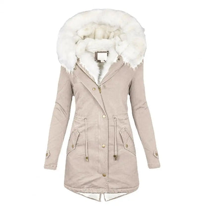 Winter Parka Coat Long Padded Faux Fur Hood