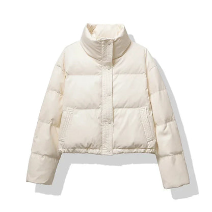 Women's Cropped Shiny Puffer Jacket