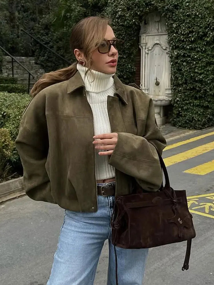 Elegante Damenjacke Grün Oversized - IdealeKleiden