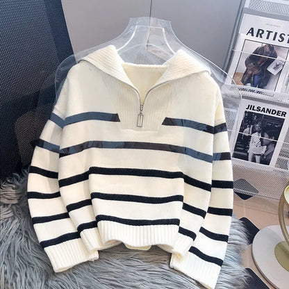Strickpullover Damen Weich Gestreift - IdealeKleiden