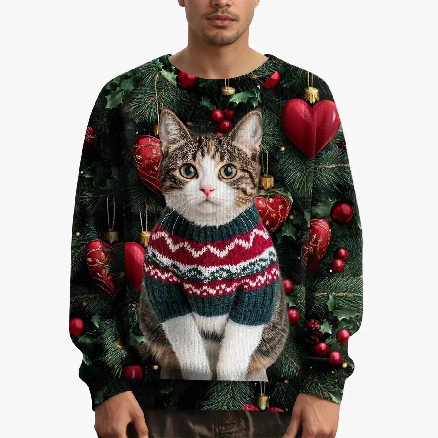 Christmas Sweater Cat Motif Festive