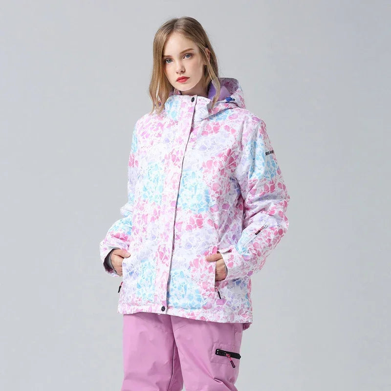 Damen Skijacke Winter Blumenmuster Trendy